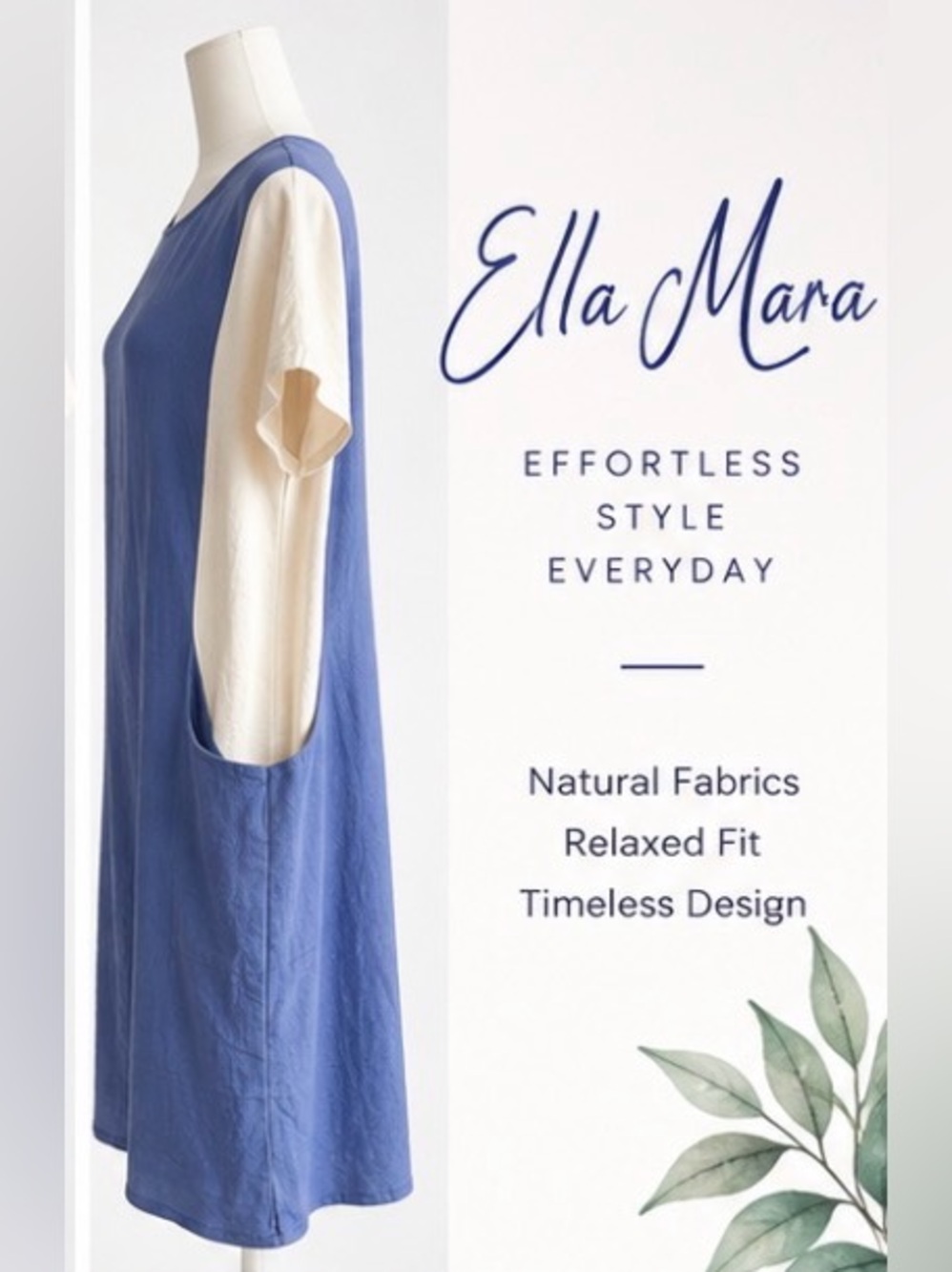 NWOT Anthropologie Ella Mara Linen Blend Colorblock Shift Dress Blue Cream S
